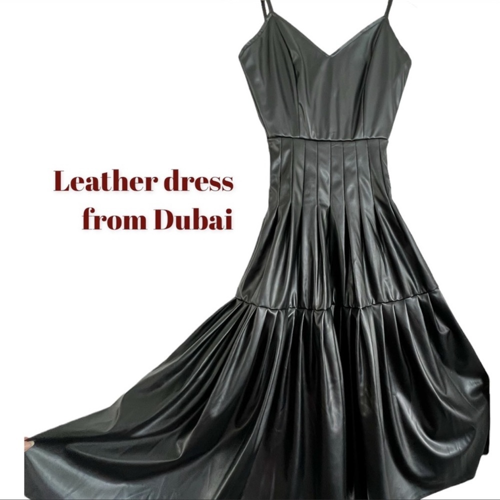 Black women  dress‎ mid length leather